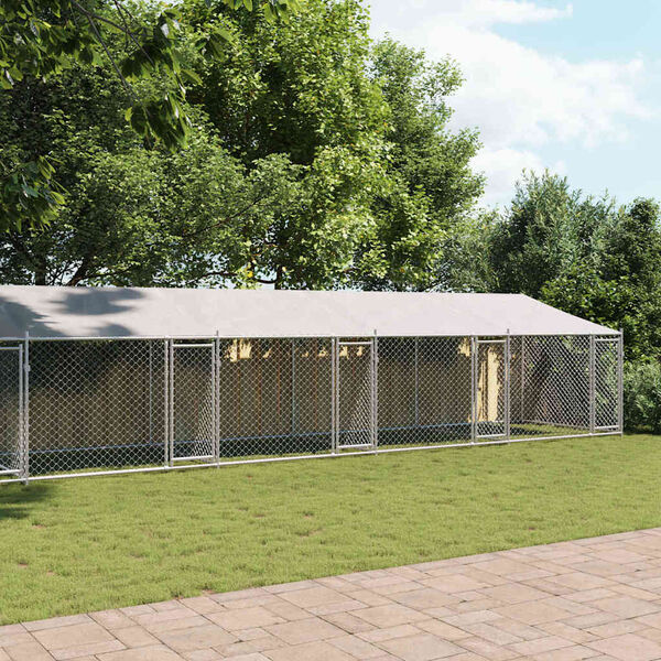 vidaXL Dog Cage with Roof and Doors Grey 12x2x2 m Galvanised Steel