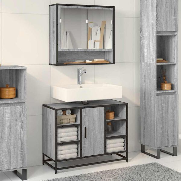 vidaXL Bathroom Sink Cabinet Grey Sonoma 80x33x60 cm Engineered Wood