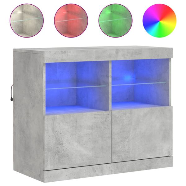 vidaXL Sideboard with LED Lights Concrete Grey 81x37x67 cm