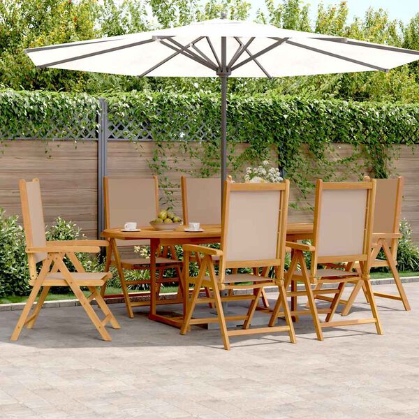 vidaXL 7 Piece Garden Dining Set Taupe Fabric and Solid Wood