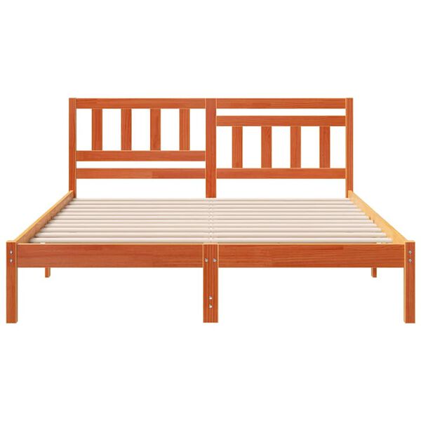 vidaXL Bed Frame with Headboard Wax Brown 160 x 200 cm Solid Pine Wood