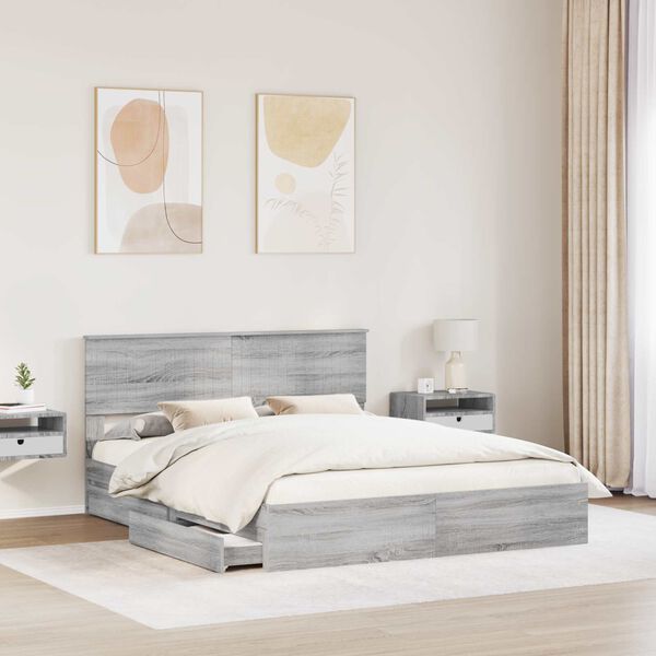 vidaXL Storage Bed Grey Sonoma 160 x 200 cm Engineered Wood