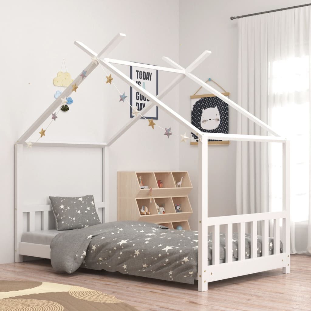 vidaXL Solid Pine Wood Kids Bed Frame with a Drawer Bedroom Baby Cots Toddler Furniture Wooden Children's Bed Tree House Design Bed 70x140 cm 