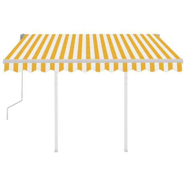 vidaXL Manual Retractable Awning with Posts 3.5x2.5 m Yellow and White