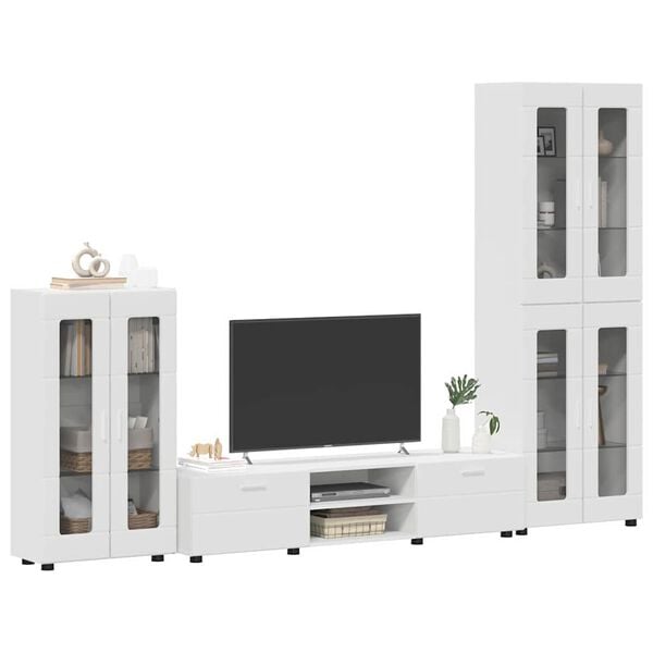 vidaXL TV Cabinet Set with Drawer FLORIN White Engineered Wood