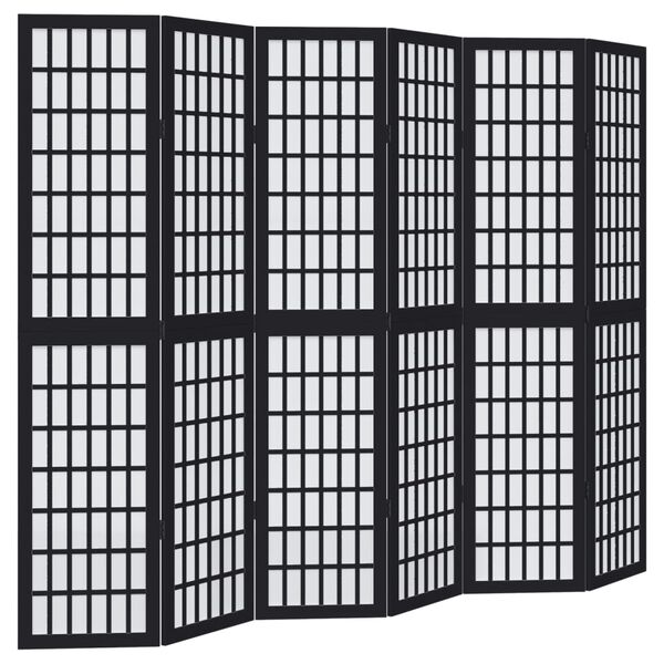 vidaXL Room Divider 6 Panels Black Solid Wood Paulownia