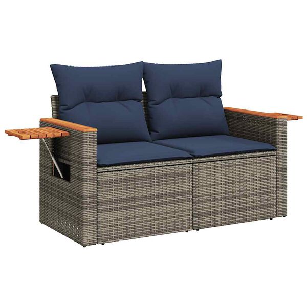 vidaXL 9 Piece Garden Sofa Set with Cushions Grey Poly Rattan Acacia