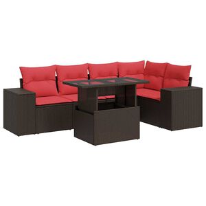 vidaXL 6 Piece Garden Sofa Set with Cushions Brown Poly Rattan Acacia