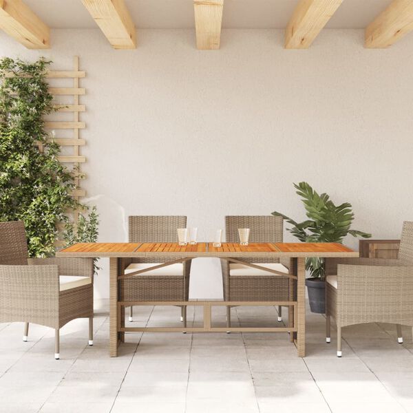 vidaXL Garden Table with Acacia Wood Top Beige 190x80x74 cm Poly Rattan
