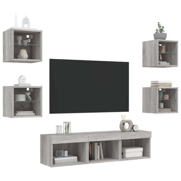 vidaXL 7 Piece TV Wall Units with LED Grey Sonoma Engineered Wood