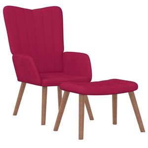 vidaXL Relaxing Chair with a Stool Wine Red Velvet