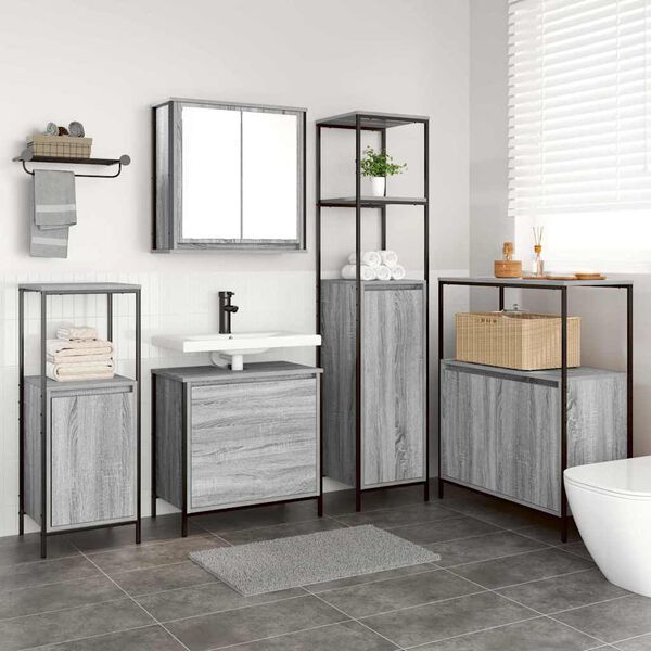 vidaXL Bathroom Furniture Set with Shelf 5 pcs Grey 76.5 x 35 x 95 cm