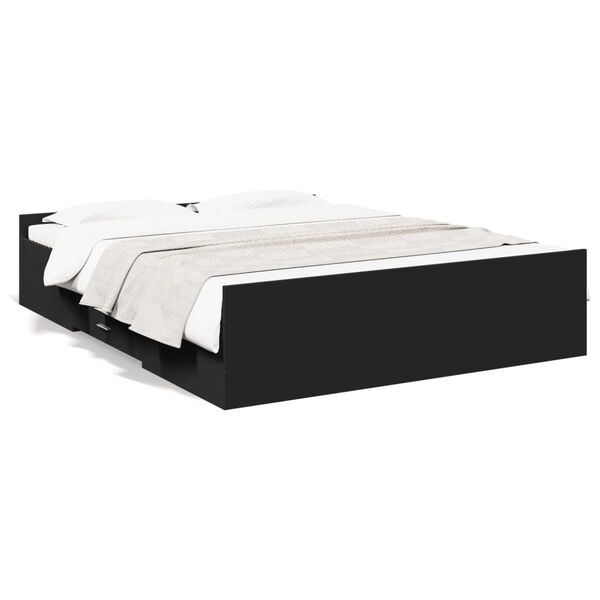 vidaXL Bed Frame with Drawers without Mattress Black 140x200 cm