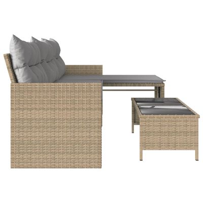 vidaXL Garden Sofa with Table and Cushions L-Shaped Mix Beige Poly Rattan
