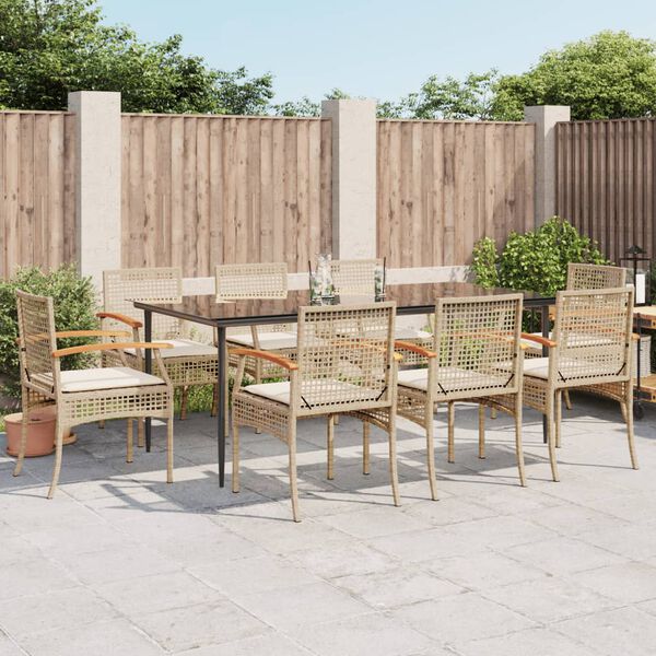 vidaXL 9 Piece Garden Dining Set with Cushions Beige Poly Rattan