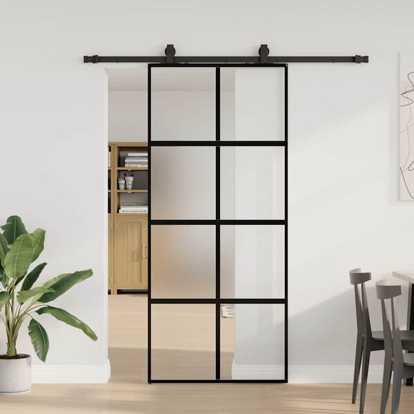 vidaXL Sliding Door with Hardware Set Black 90x205 cm Tempered Glass