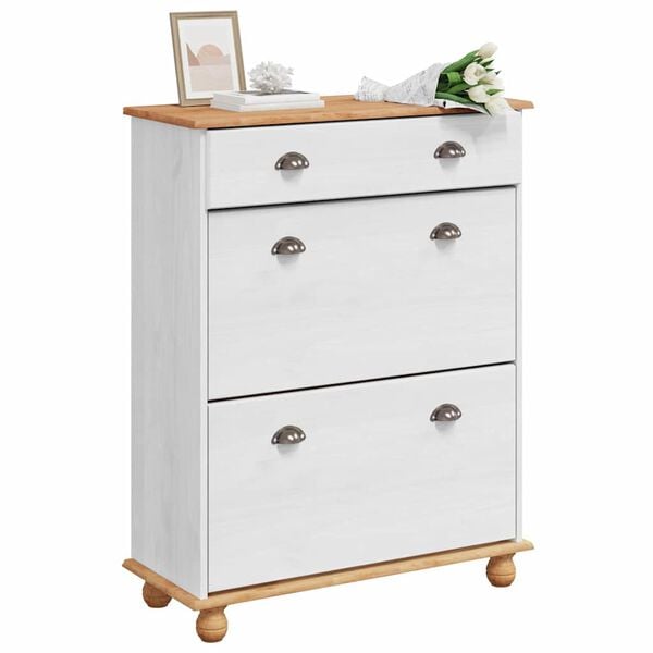 vidaXL Shoe Cabinet ASKIM White 85 x 35 x 108 cm Solid Pine wood