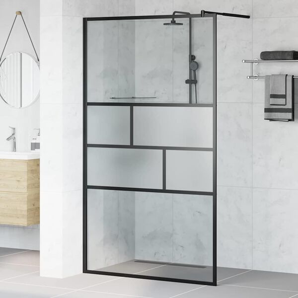 vidaXL Walk-in Shower Wall Black 115 x 195 x 0.5 cm