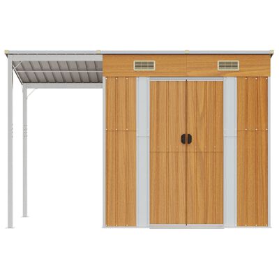 vidaXL Garden Shed with Extended Roof Light Brown 277x110.5x181cm Steel
