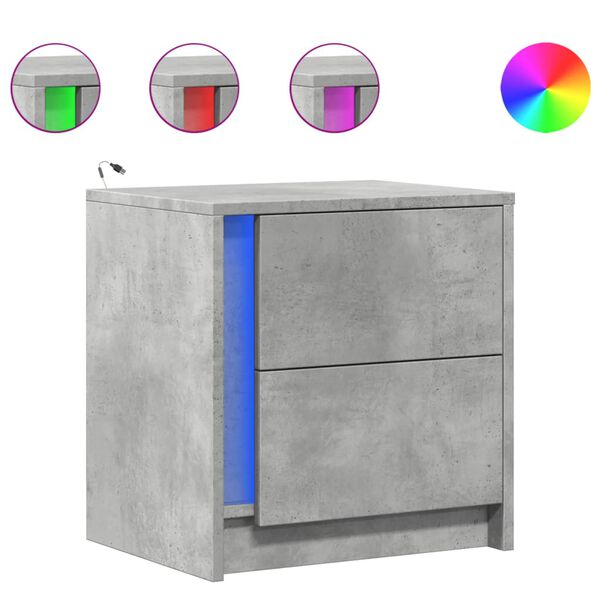 vidaXL Bedside Cabinets with LED Lights 2 pcs Concrete Grey Engineered Wood
