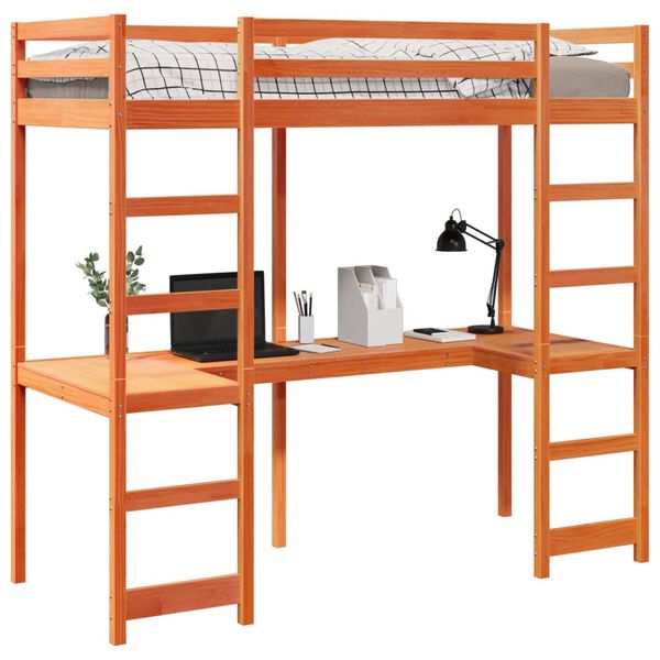 vidaXL Loft Bed Frame without Mattress Wax Brown 80x200 cm Solid Wood Pine