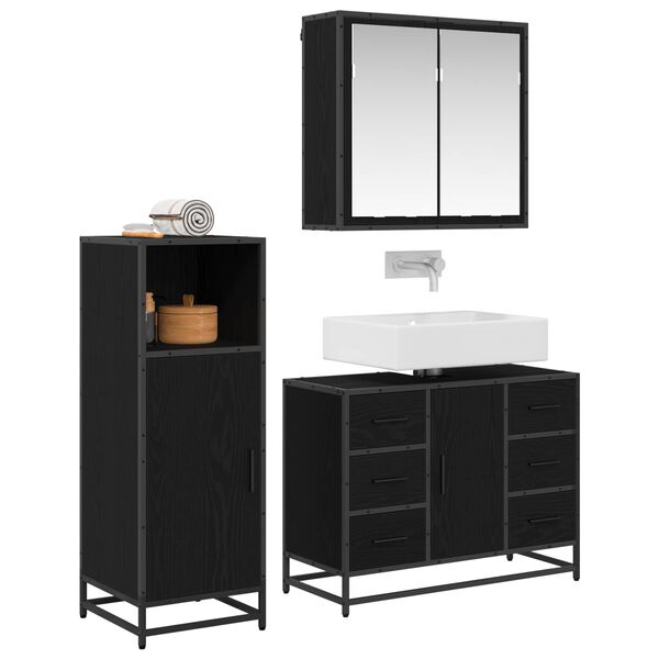 vidaXL Bathroom Furniture Set 3 pcs Black Oak Engineered Wood