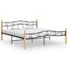 vidaXL Bed Frame without Mattress Black Metal&Solid Oak Wood 200x200 cm