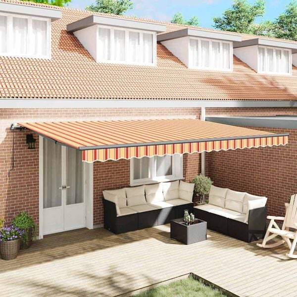 vidaXL Retractable Awning Manual Yellow and Orange 500 x 350 cm