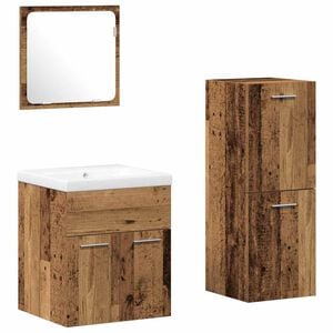 vidaXL Bathroom Furniture Set with Door 4 pcs Old Wood Engineered Wood