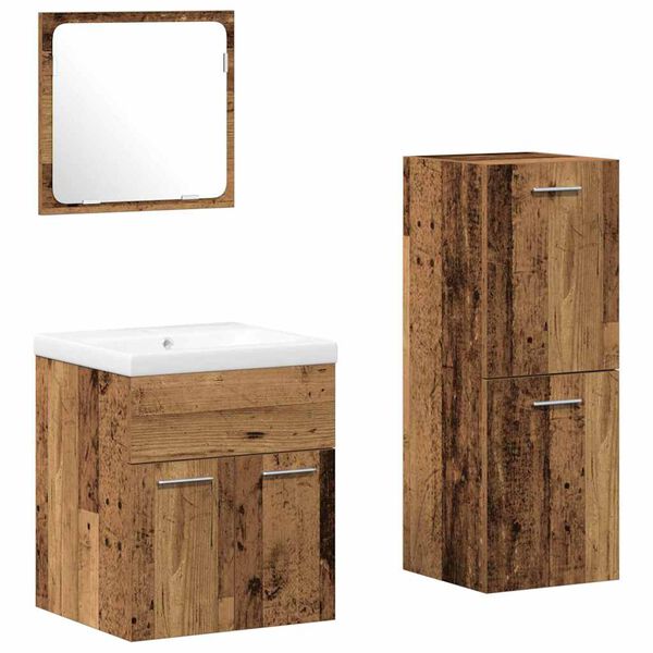 vidaXL Bathroom Furniture Set with Door 4 pcs Old Wood Engineered Wood