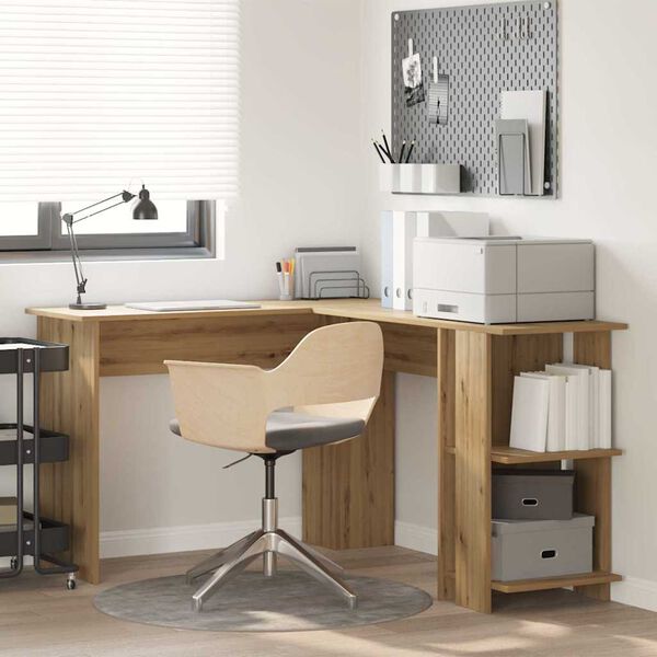 vidaXL Corner Desk with Storage Artisan oak 140 x 113.5 x 75 cm