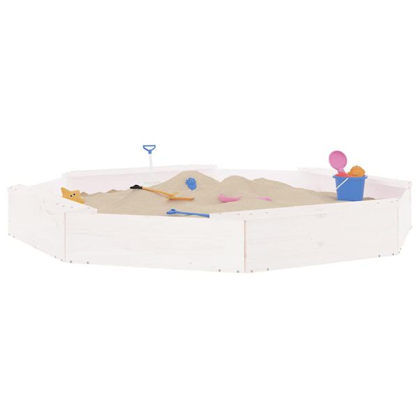 vidaXL Sandbox with Seats White Octagon Solid Wood Pine