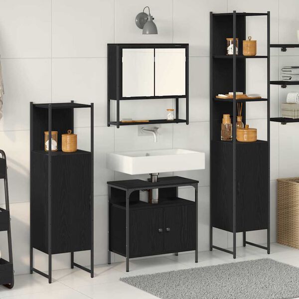 vidaXL Bathroom Furniture Set 4 pcs Black Oak Engineered Wood