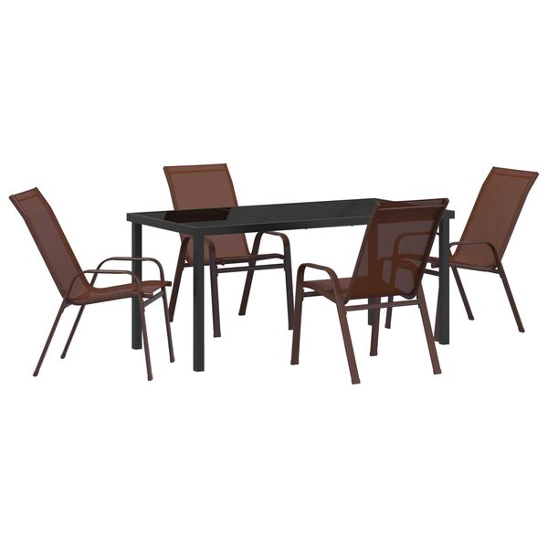 vidaXL Garden Dining Set 5 pcs Brown and Black Powder-coated Steel