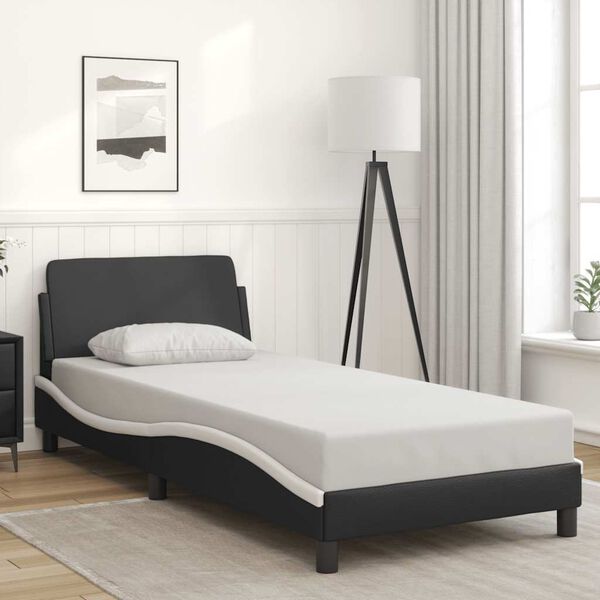 vidaXL Bed Frame "Dover" Black and White 90x190 cm Single Faux Leather