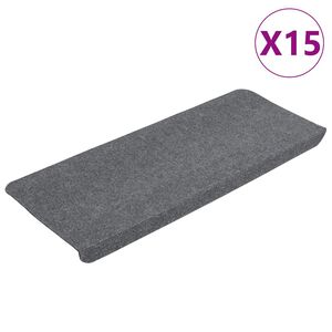 vidaXL Stair Mats Self-adhesive 15 pcs 65x24,5x3,5 cm Grey