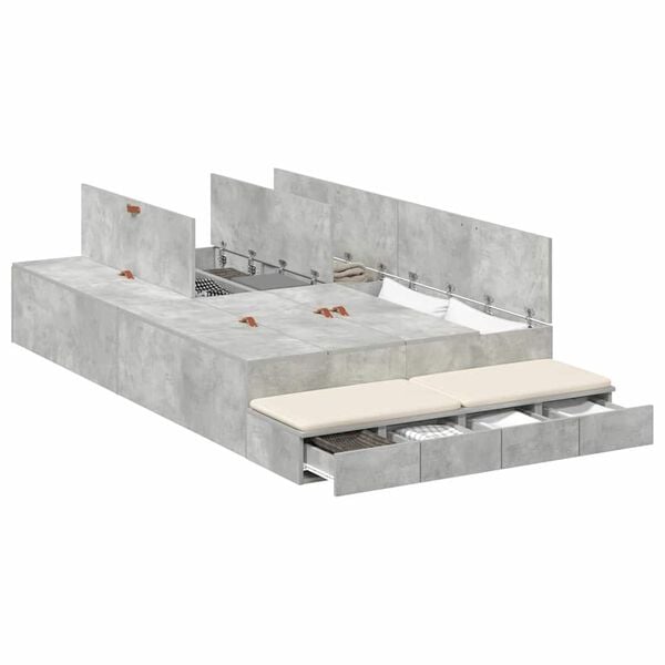 vidaXL Storage Bed Frame Concrete Grey 120 cm Engineered Wood