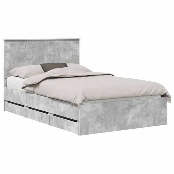 vidaXL Bed Frame with Drawer Concrete Grey 120 x 200 cm Engineer Wood
