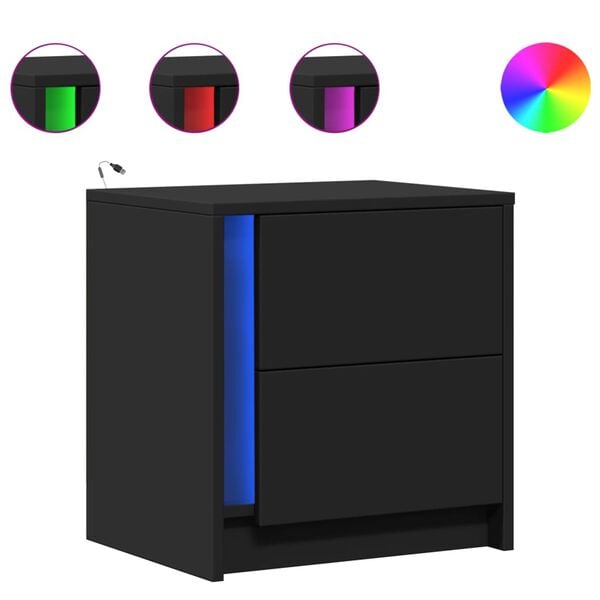 vidaXL Bedside Cabinets with LED Lights 2 pcs Black Engineered Wood