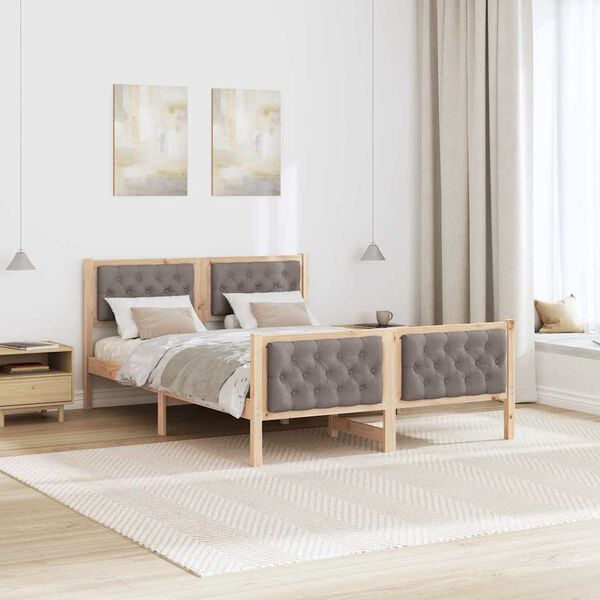 vidaXL Bed Frame with Headboard Taupe 140 x 190 cm Solid Pine Wood
