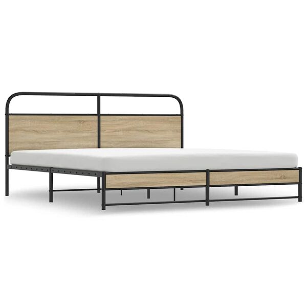 vidaXL Metal Bed Frame without Mattress Smoked Oak 200x200 cm