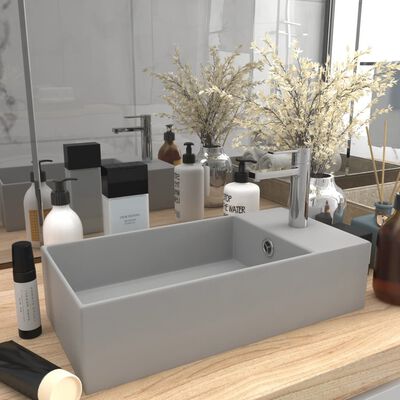 vidaXL Bathroom Sink with Overflow Ceramic Light Grey