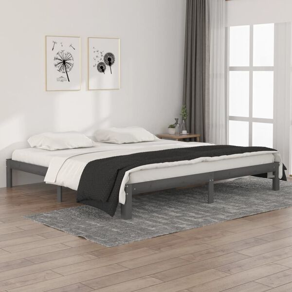 vidaXL Bed Frame without Mattress Grey Solid Wood Pine 200x200cm