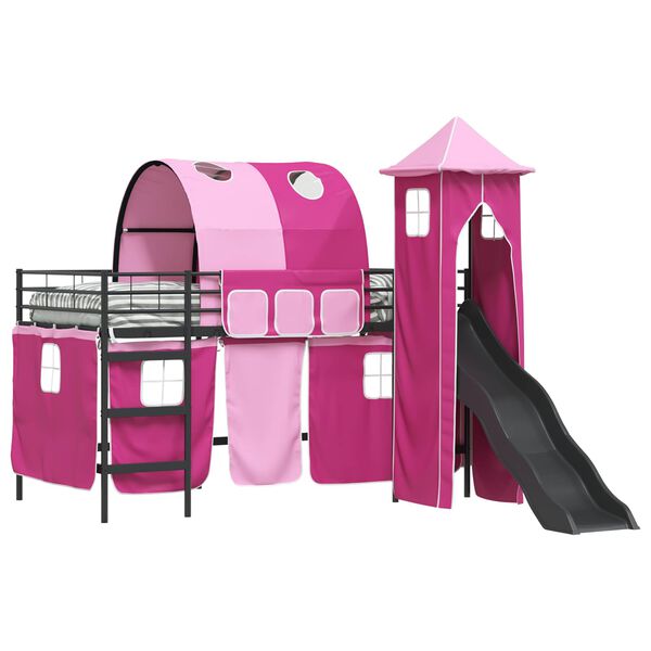 vidaXL Kids'Loft Bed Frame Black and Pink 79.5 x 200 cm Metal