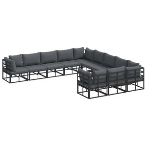 vidaXL Garden Sofa Set with Cushion 11 pcs Black Aluminium