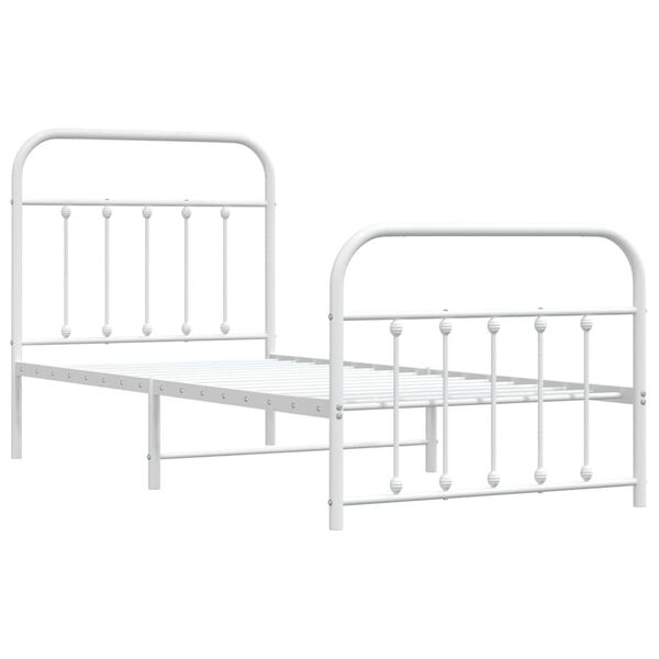 vidaXL Metal Bed Frame without Mattress with Footboard White 90x200cm