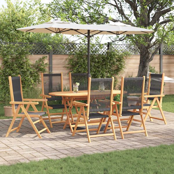 vidaXL Garden Dining Set 7 pcs Black Solid acacia wood and poly rattan