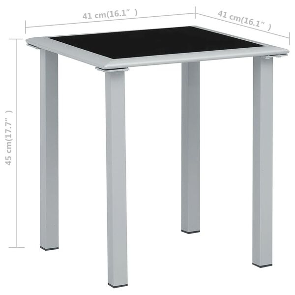 vidaXL Garden Table Black and Silver 41x41x45 cm Steel and Glass