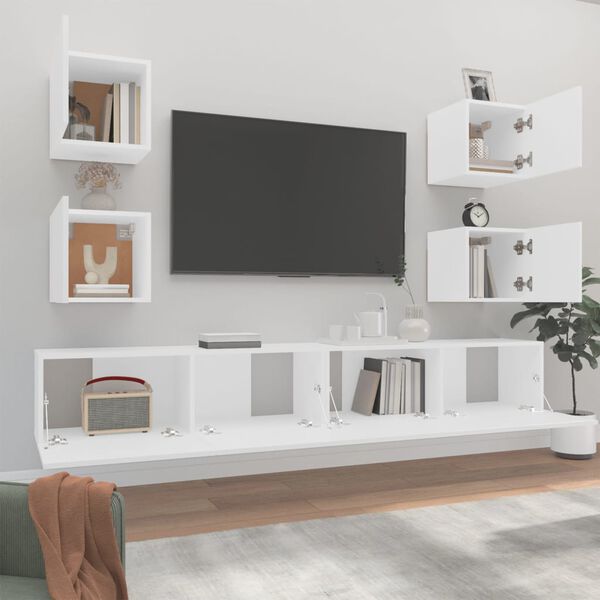 vidaXL 6 Piece TV Cabinet Set White Engineered Wood