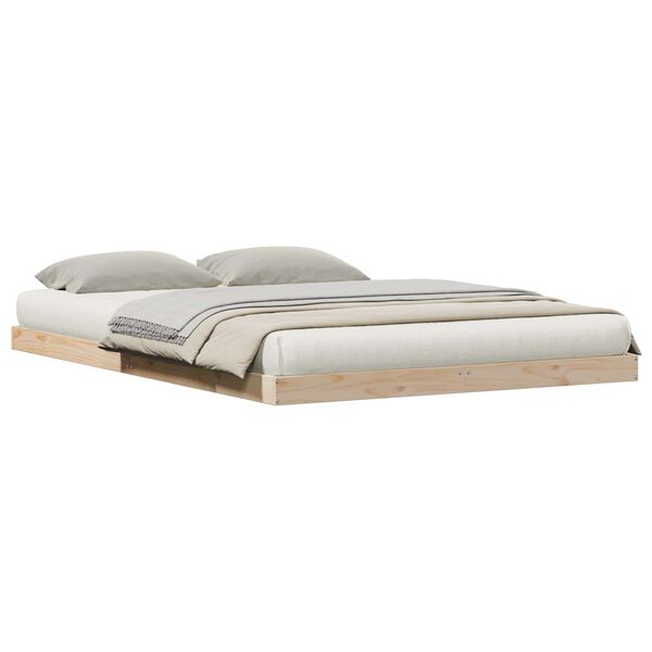 vidaXL Floor Bed Frame Natural 213.5 x 164 x 9 cm Solid Pine Wood